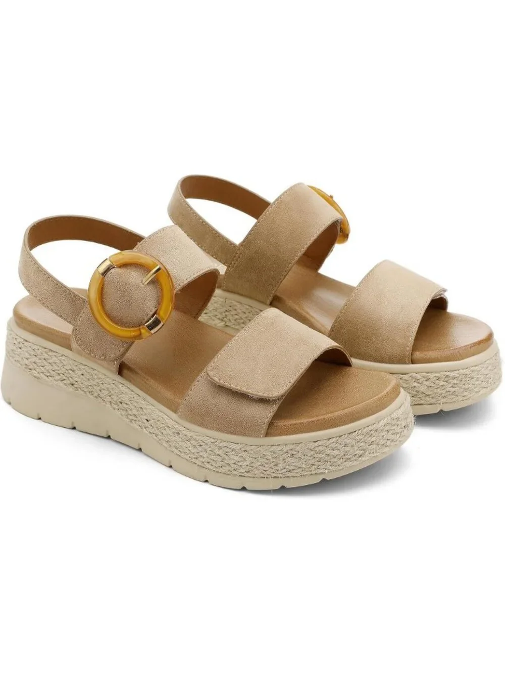 Women's Khaki Comfortable Solid Espadrille Low Wedge Heel Platform Sandal Shoes